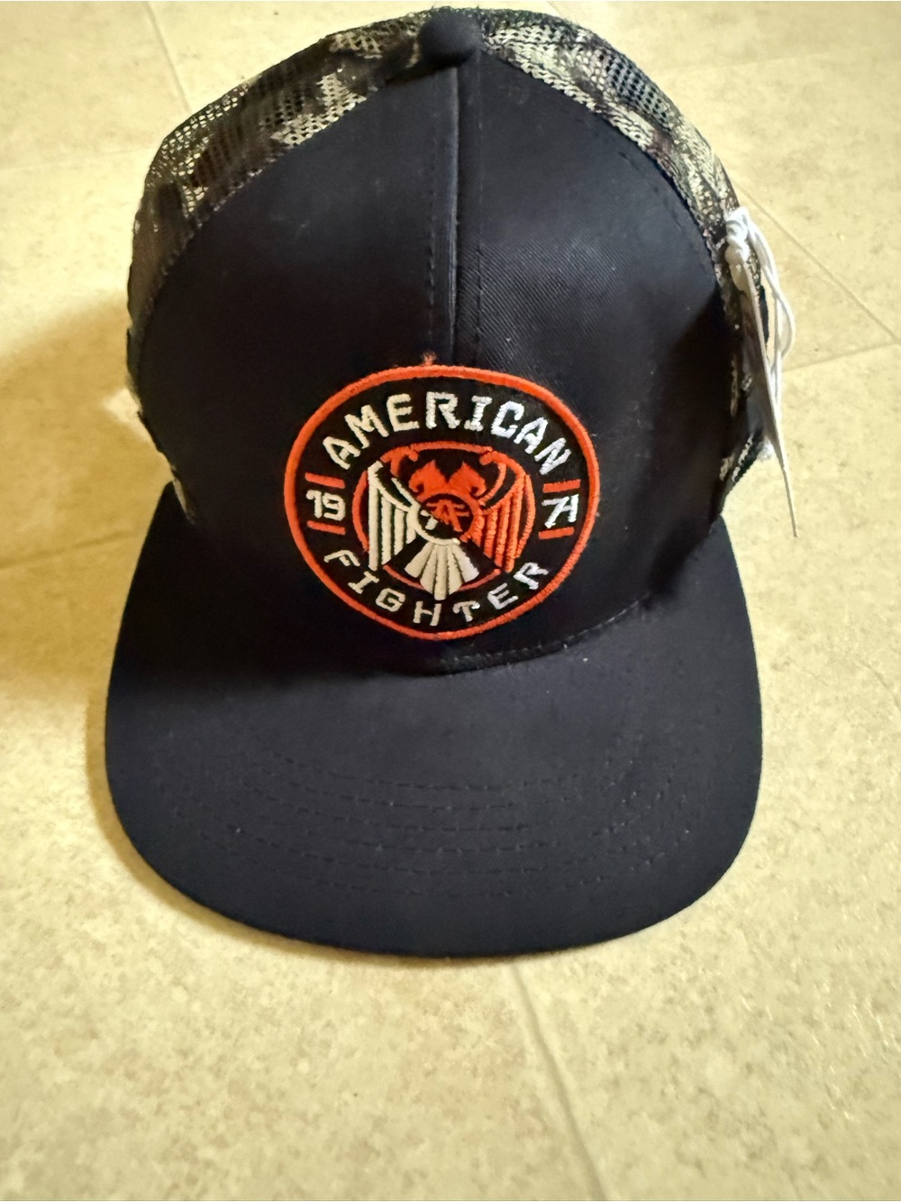 American Fighter Black Hat with Orange & White Patch